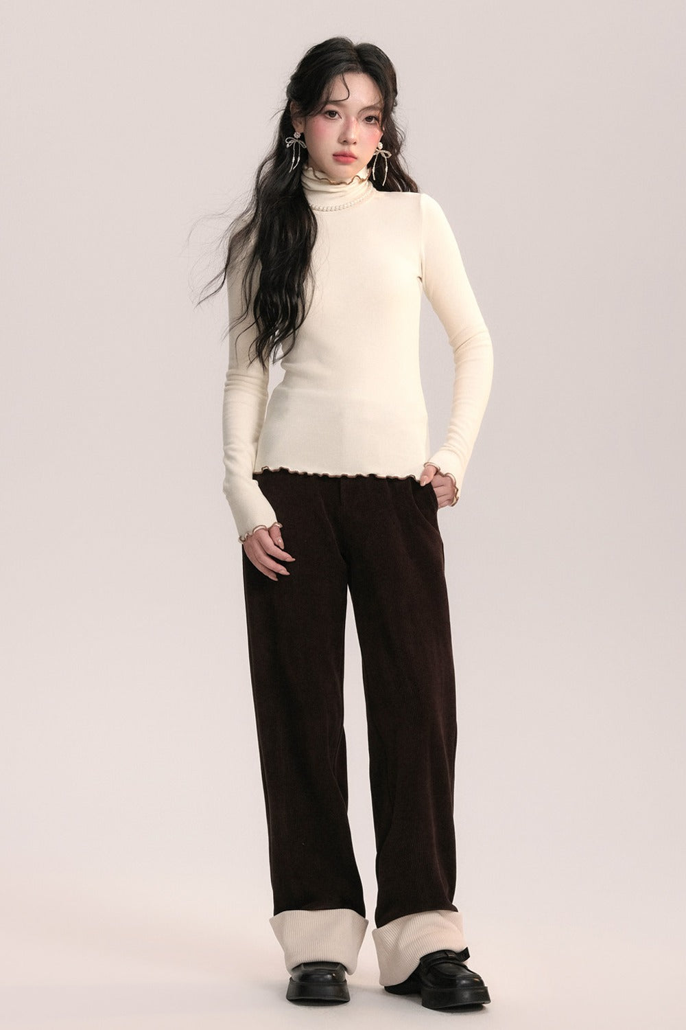Ruffled Lapel Brushed Base Layer Top