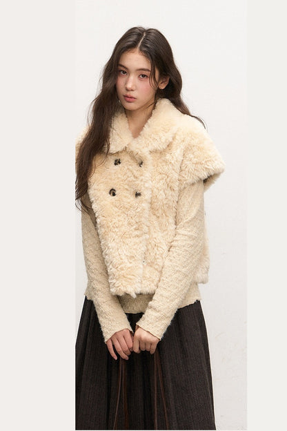 Doll Collar Lamb Wool Jacket Set-Up