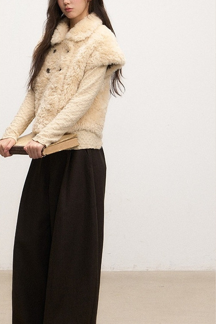 Doll Collar Lamb Wool Jacket Set-Up
