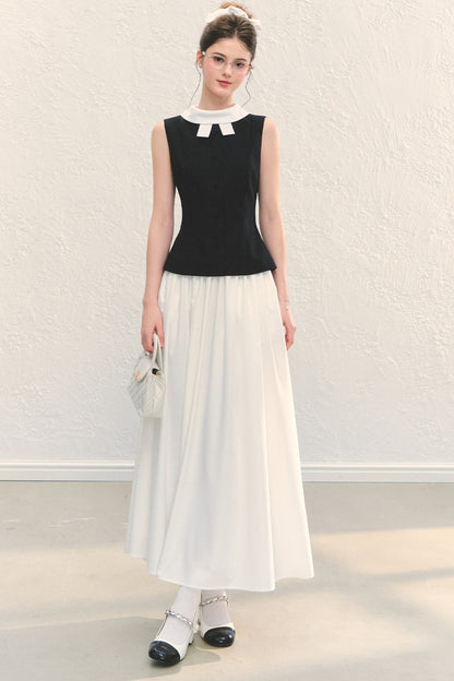 White Pleated A-Line Long Skirt