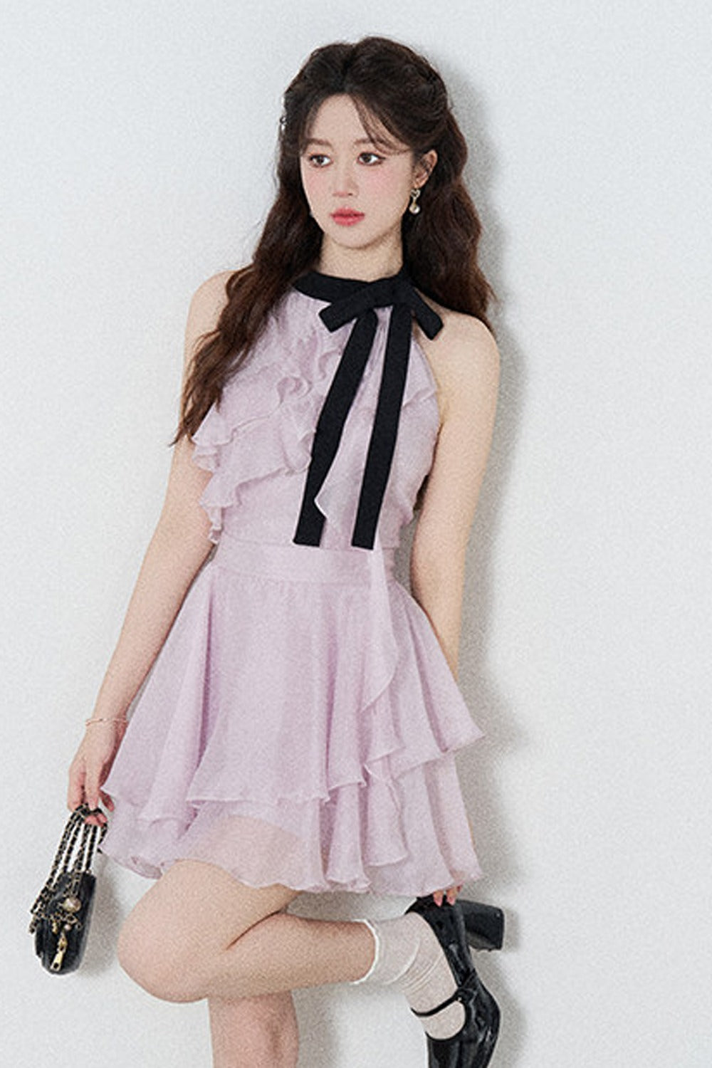 Ruffled Purple Chiffon Dress