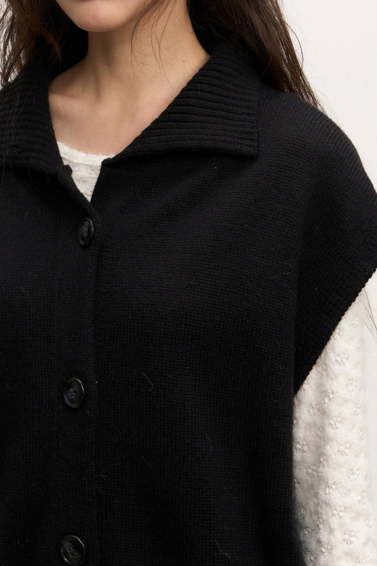 Ensemble cardigan gilet en maille à revers noir