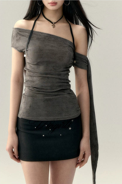 Mesh Off-Shoulder Ribbon Camisole Top