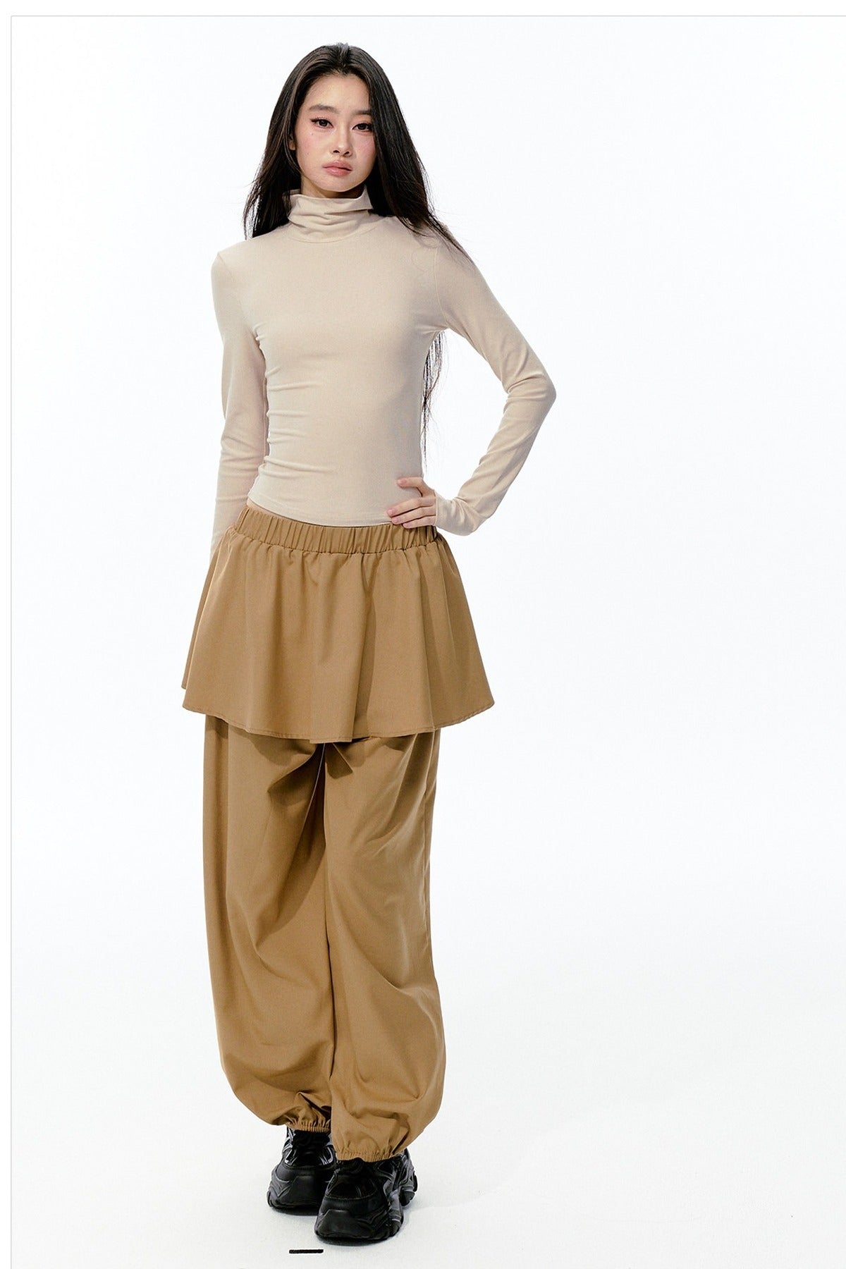 Large Hollow-Out Pearl Chain High-Neck Knit Top