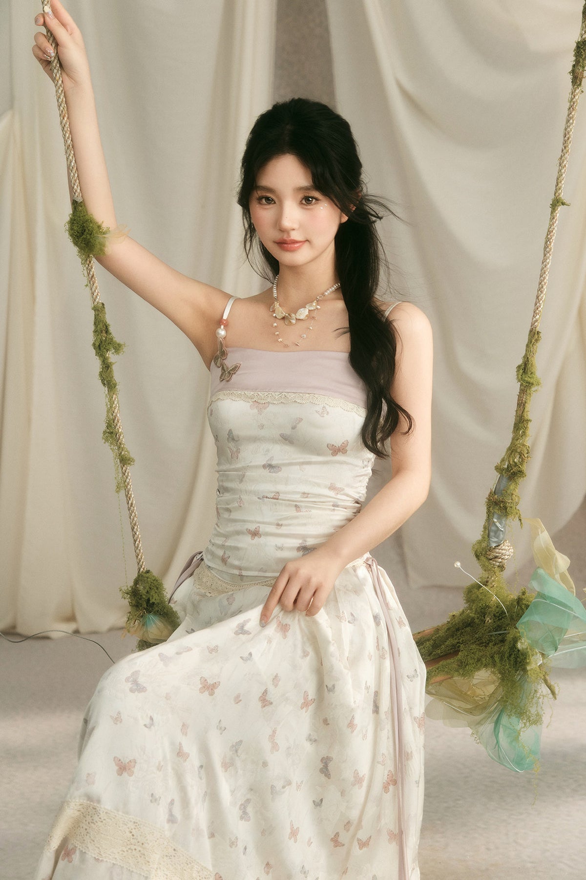 Butterfly Embroidered Cami, Mamian Skirt and Top Set-Up