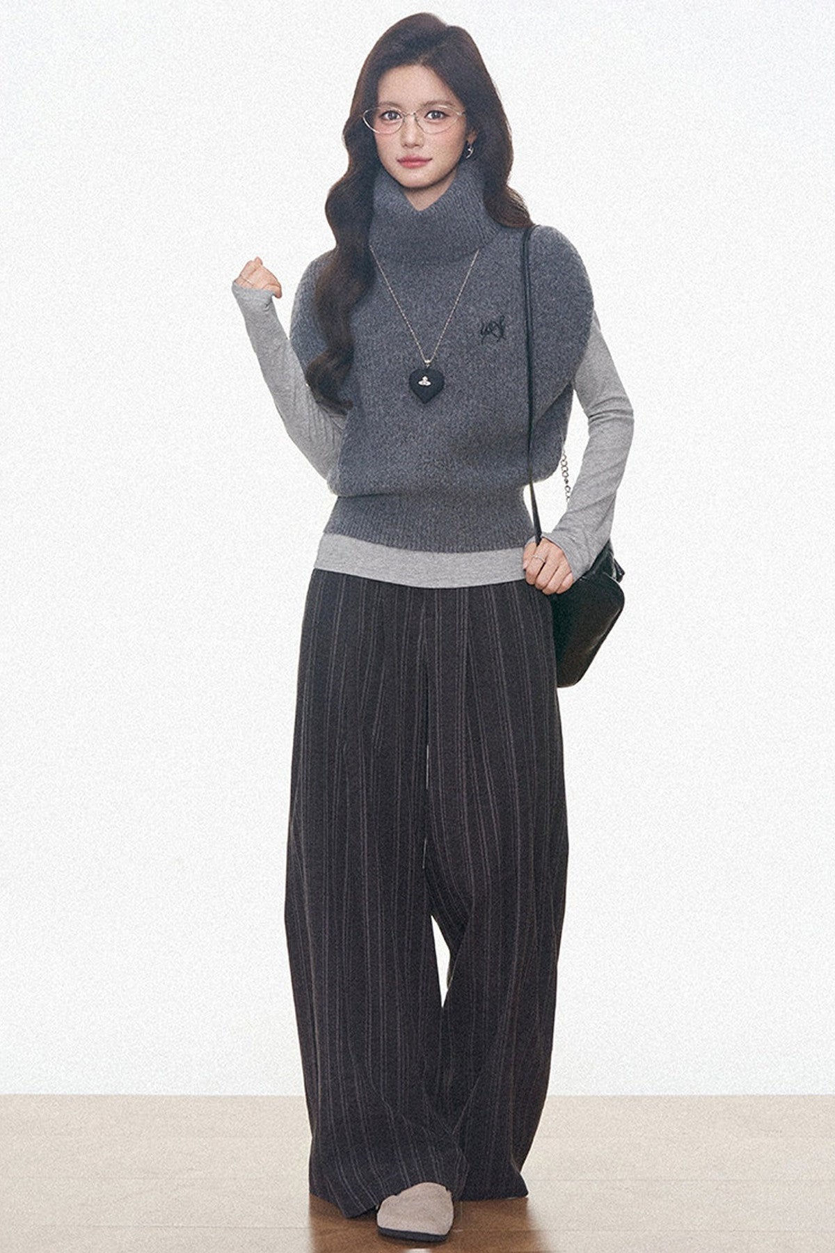 Layered Turtleneck Sweater and Pants 3-Piece Set-Up