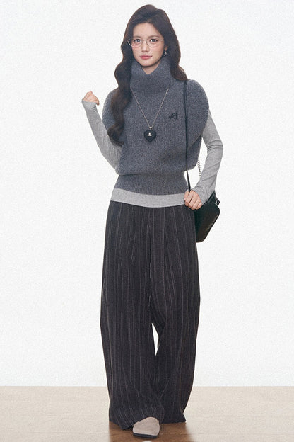 Layered Turtleneck Sweater and Pants 3-Piece Set-Up