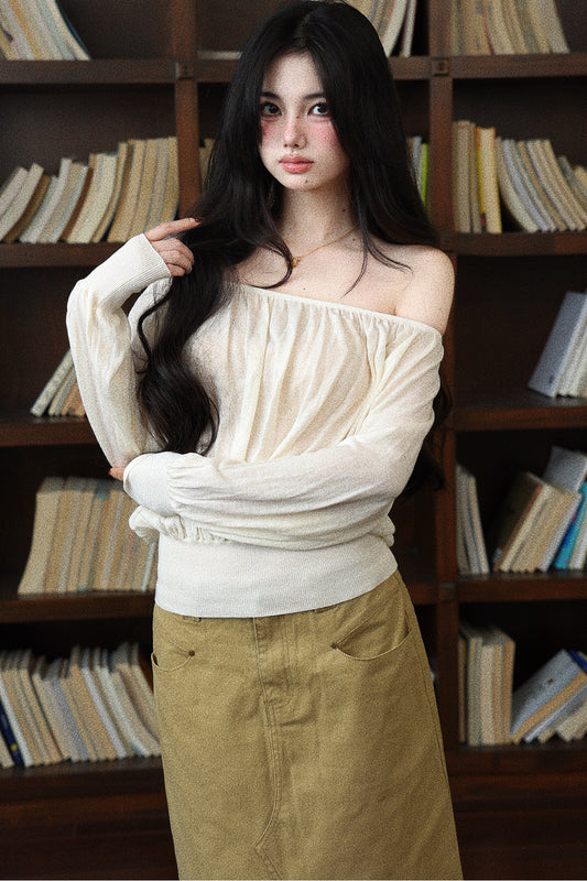 Off-Shoulder Ruched Sweater