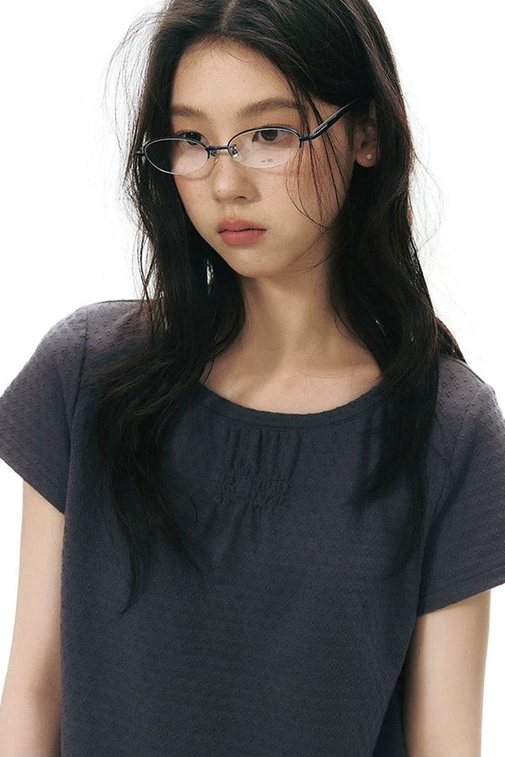 Retro Pleated Neck T-Shirt