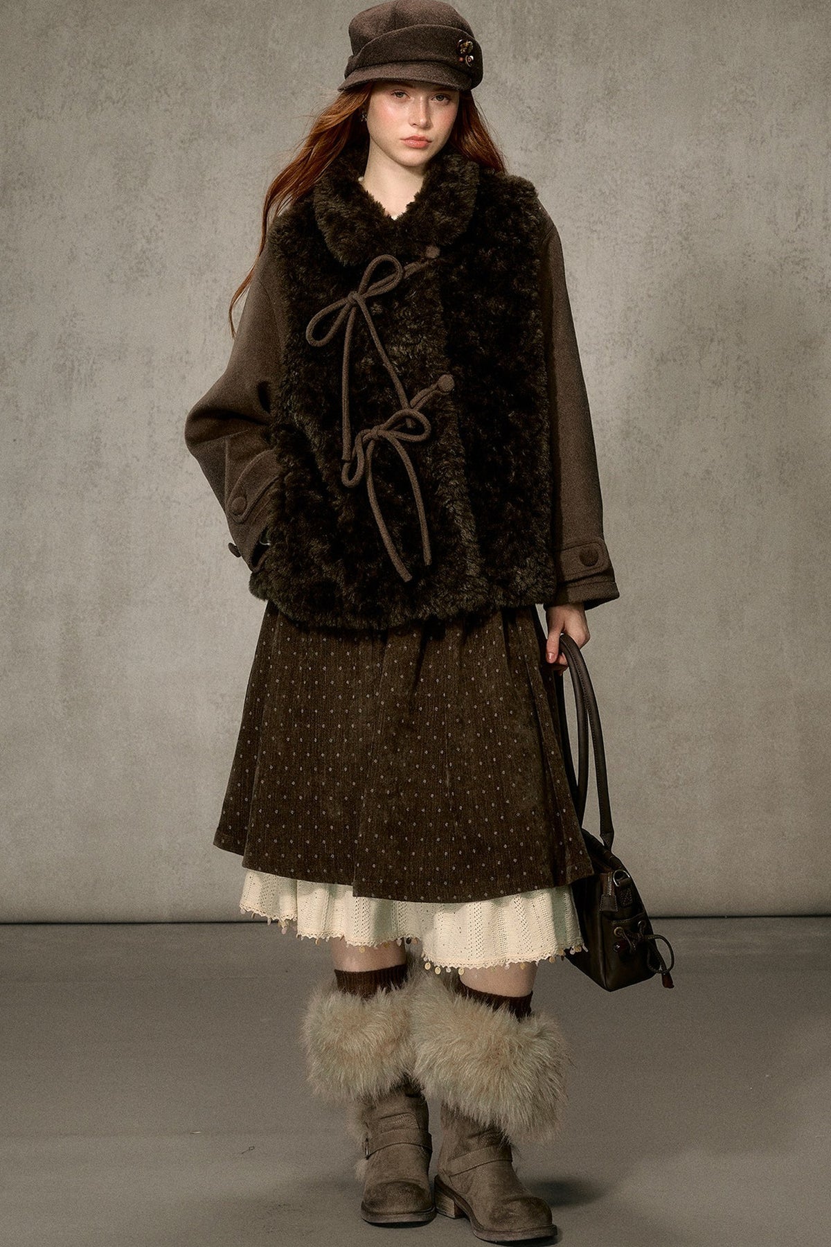 Flower Tea Layered-Look Woolen Furry Top