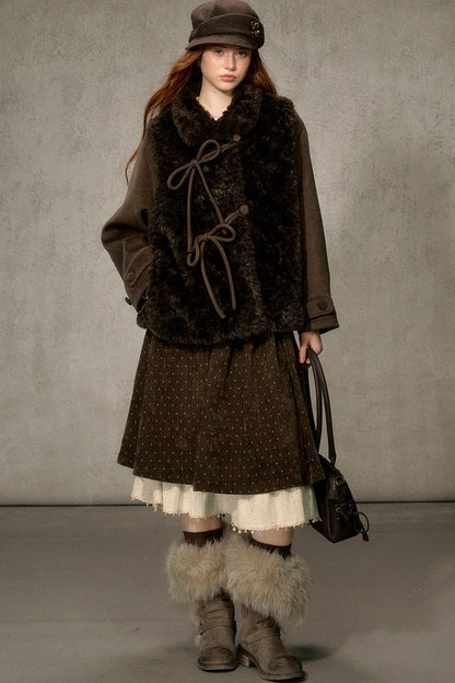 Flower Tea Layered-Look Woolen Furry Top