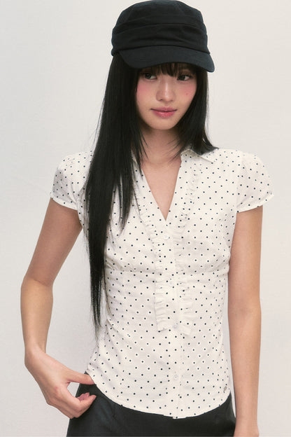 Französische Puffärmelbluse mit Polka-Dots