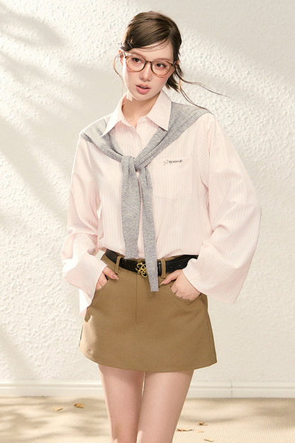 Bell-Sleeve Striped Blouse