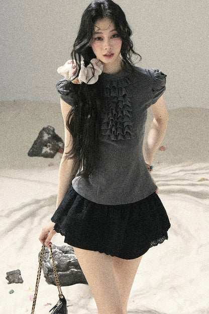 French Ruffle Puff Sleeve Top
