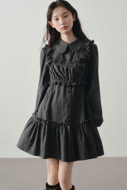 Misty Black Pleated Vest and Shirt Dress Set