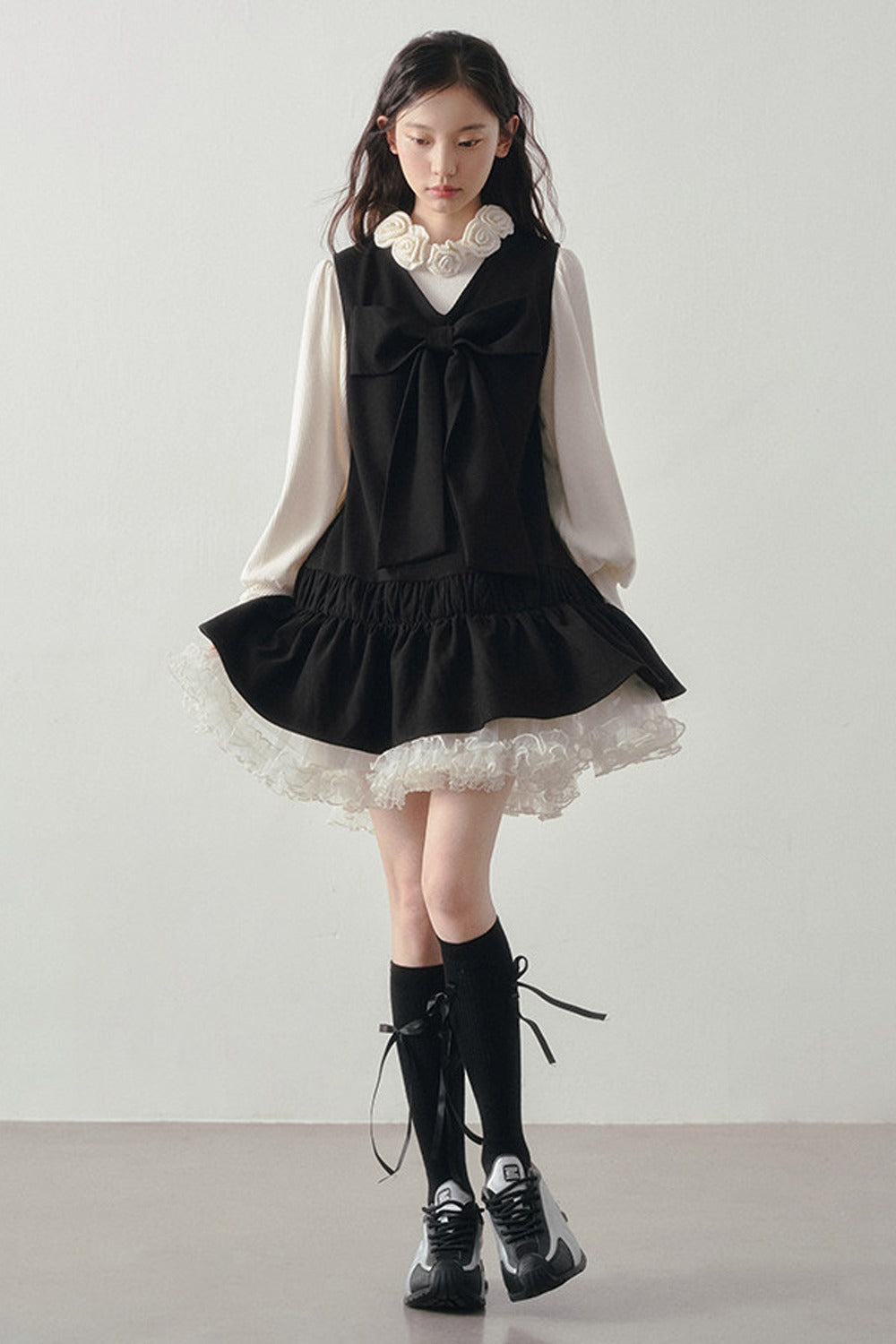 Bow Decorated Ruffle Dress