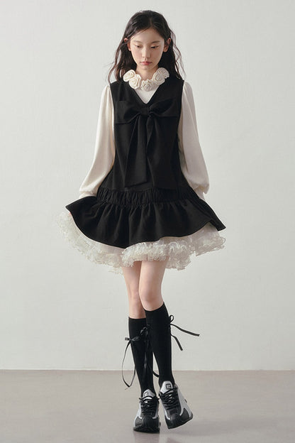 Bow Decorated Ruffle Dress