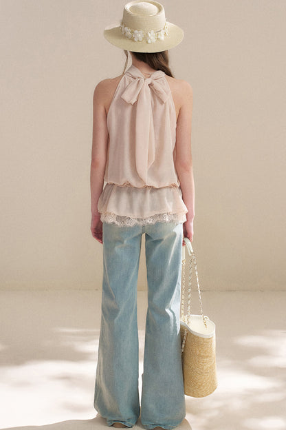 French Chiffon Lace Ribbon Top