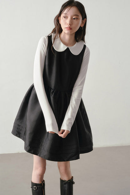 Black Satin Waist-Cinching Dress