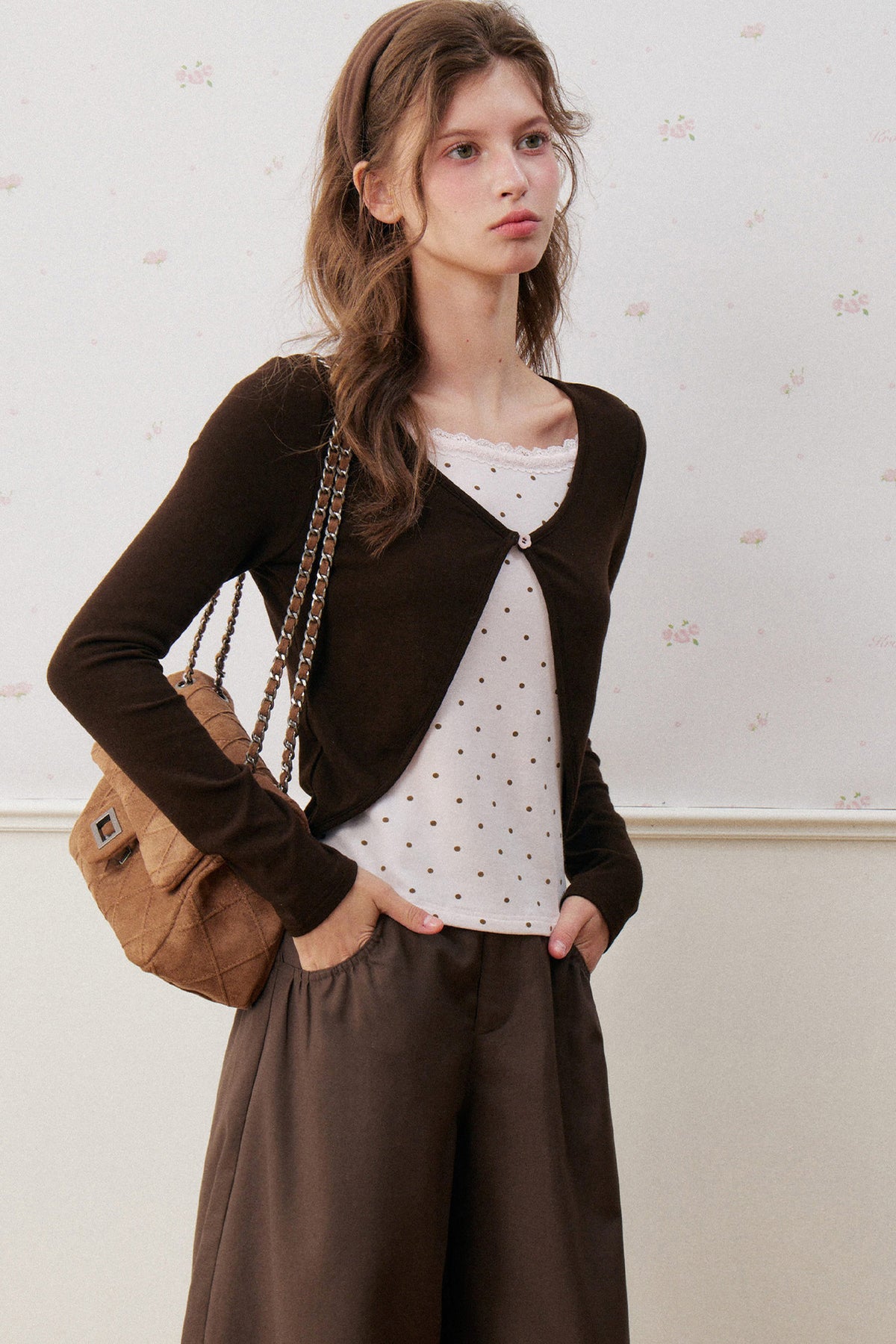 Rose Polka Dot Layered-Look Knit Top