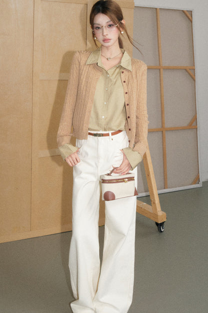 Cable-Knit Layered-Look Sweater and White Jeans Set-Up