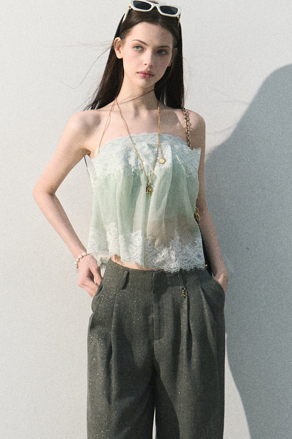 Mint Lace Off-Shoulder Top