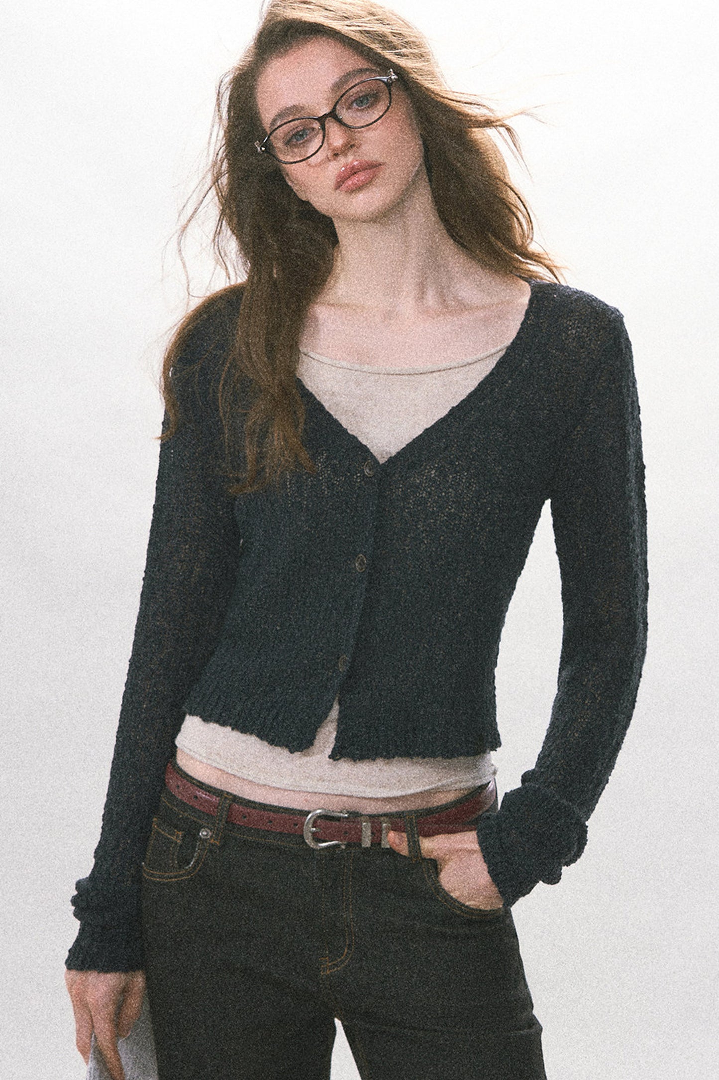 Textured Hollow-Out Knit Cardigan Jacket