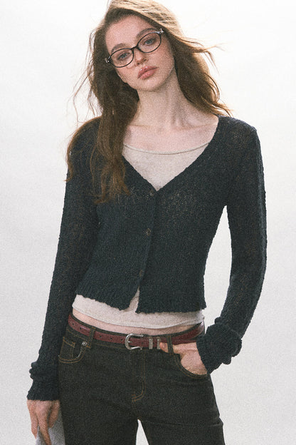 Textured Hollow-Out Knit Cardigan Jacket