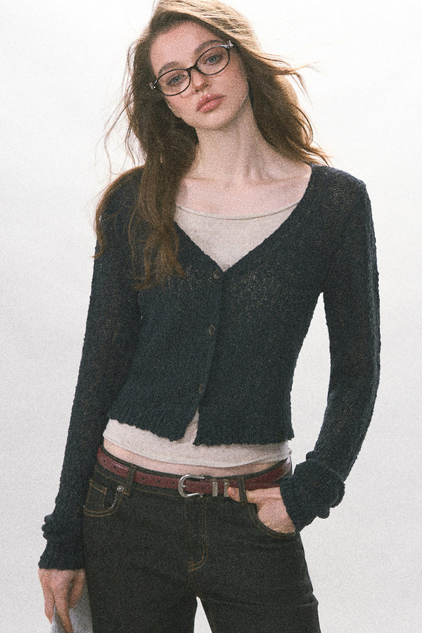 Textured Hollow-Out Knit Cardigan Jacket