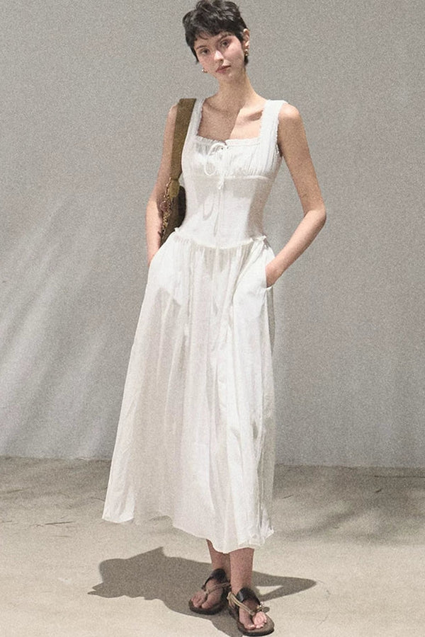 Sleeveless Ruffled Square Neck Dress
