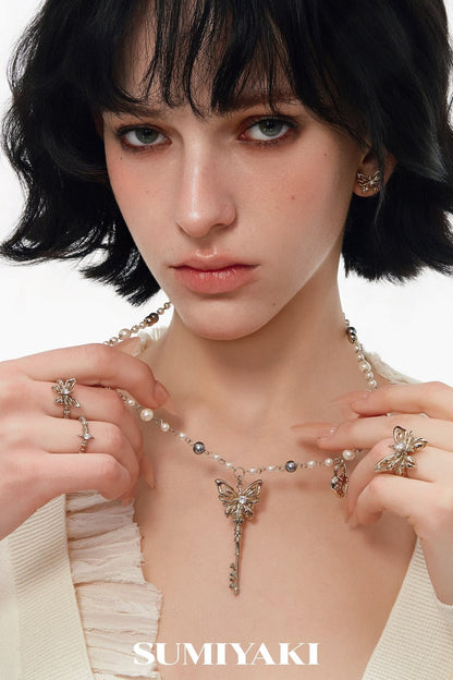 Butterfly Key Spliced Layered Necklace