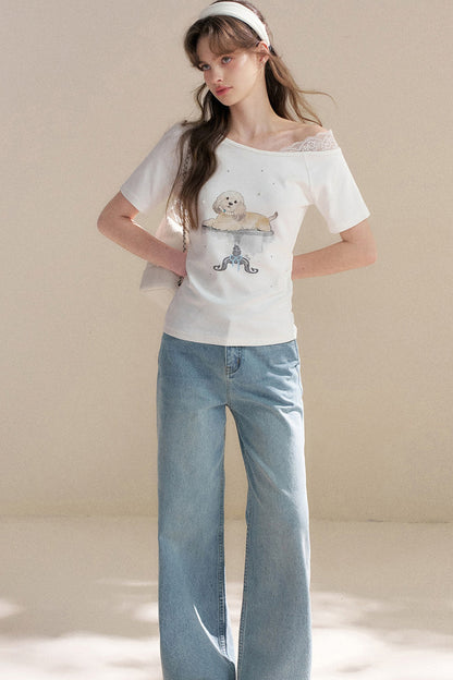 Hand-Painted Puppy Denim Pants