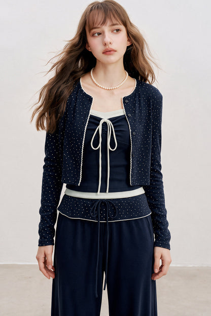 Floral Cardigan With Camisole And Pants Set-Up