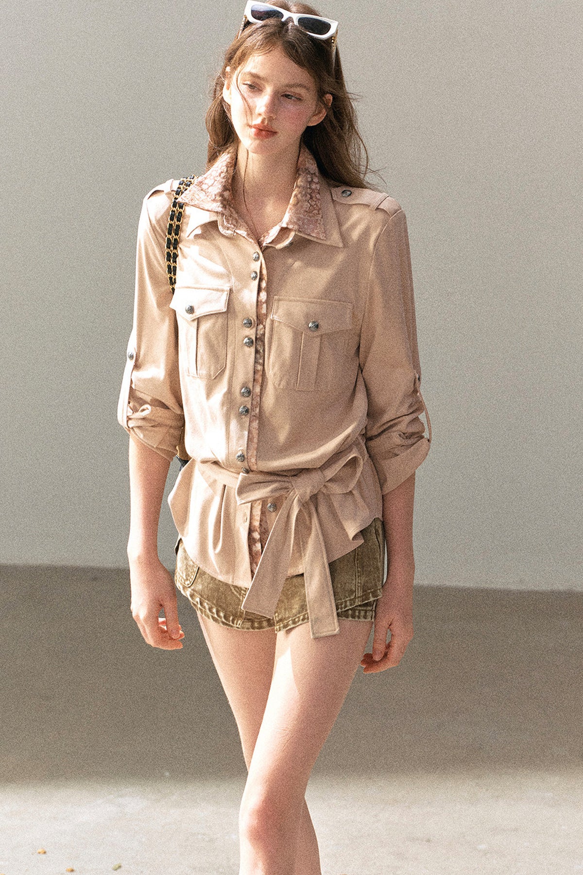 Floral Collar Belted Shirt