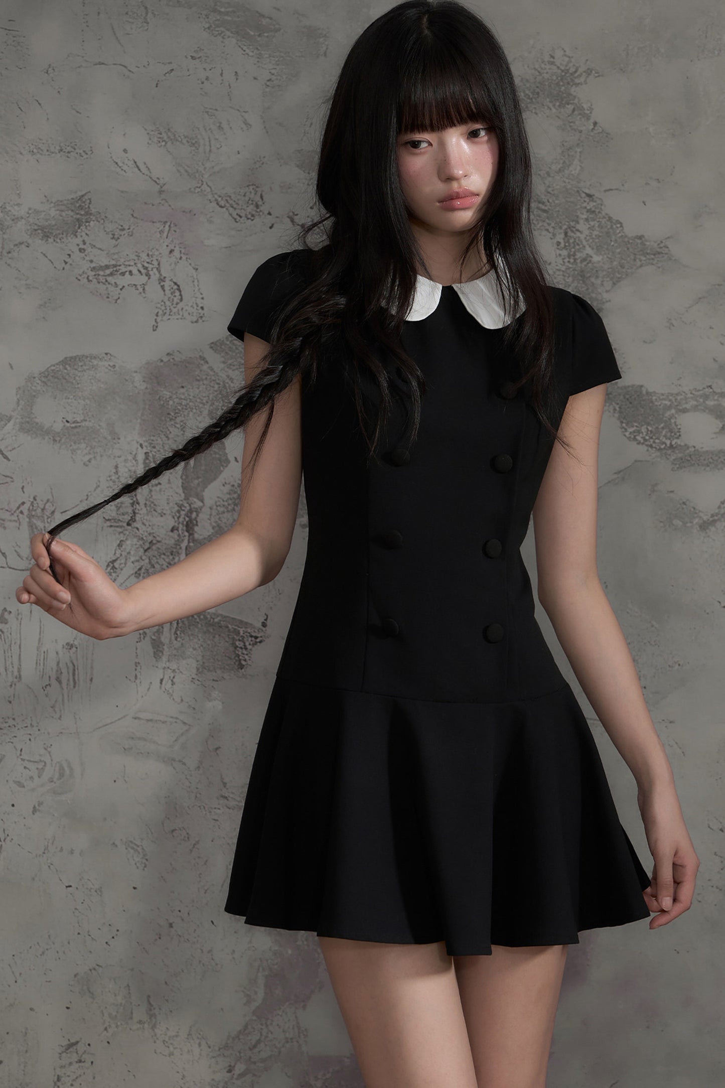 Double-Breasted Doll Collar A-Line Dress