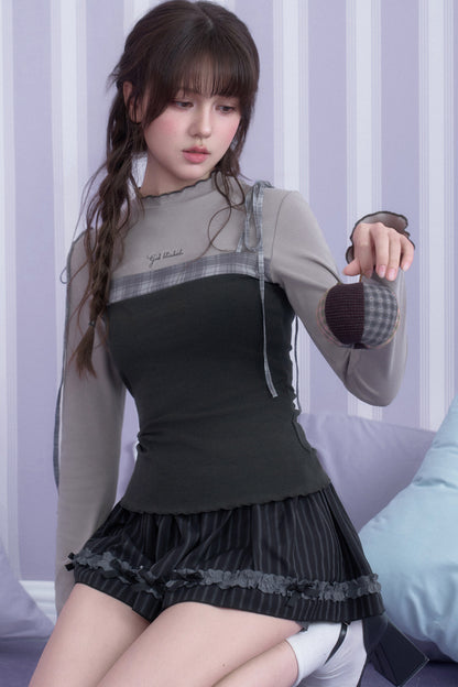 Gray Plaid Layered-Look Cami Top