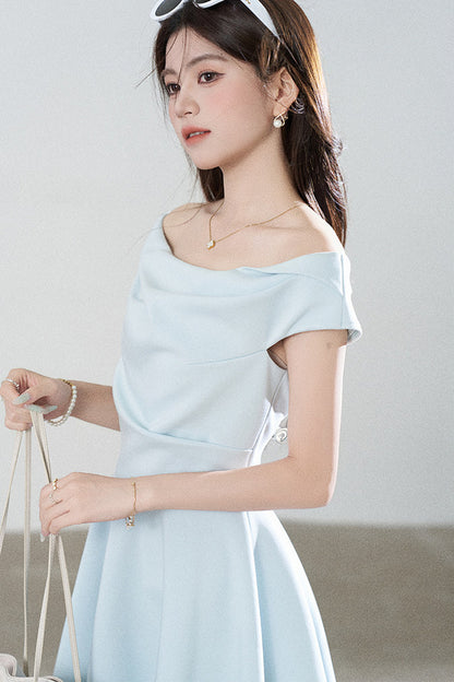 Lake Green Tencel Off-Shoulder A-Line Dress