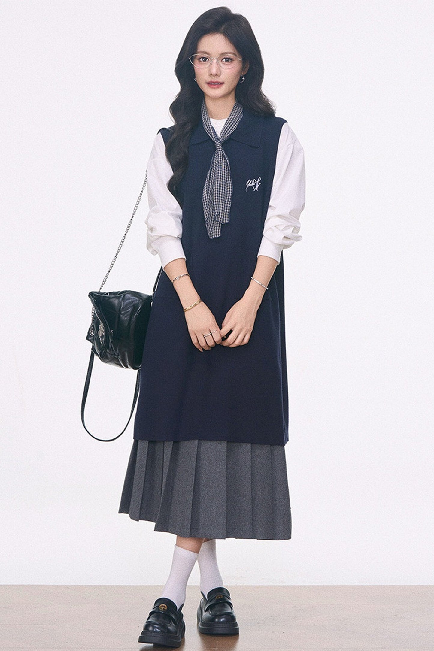 Knitted Vest Dress, Shirt and Skirt Set-Up