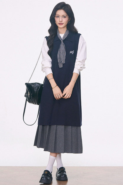 Knitted Vest Dress, Shirt and Skirt Set-Up