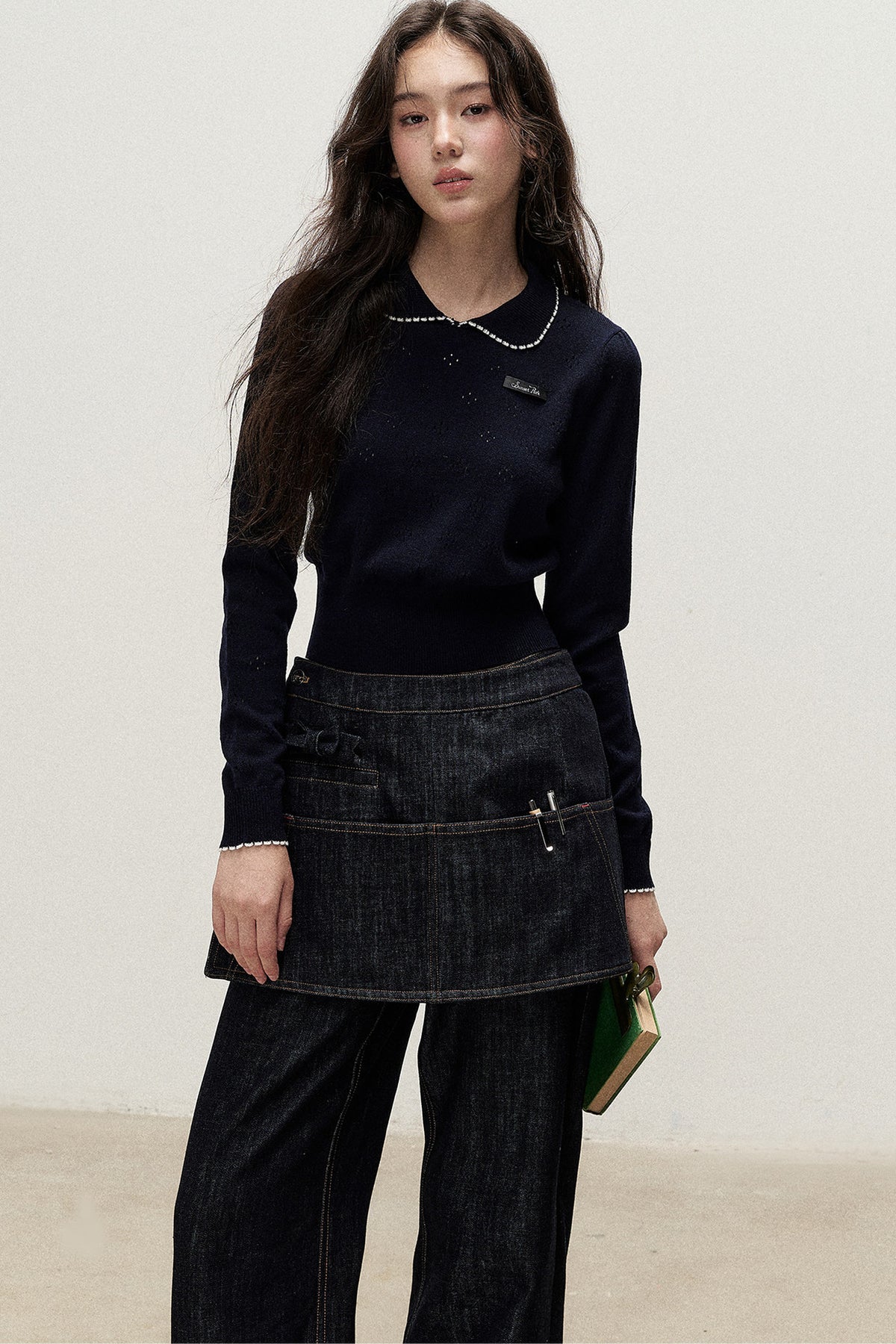 Doll Collar Floral Hollow Knit Top