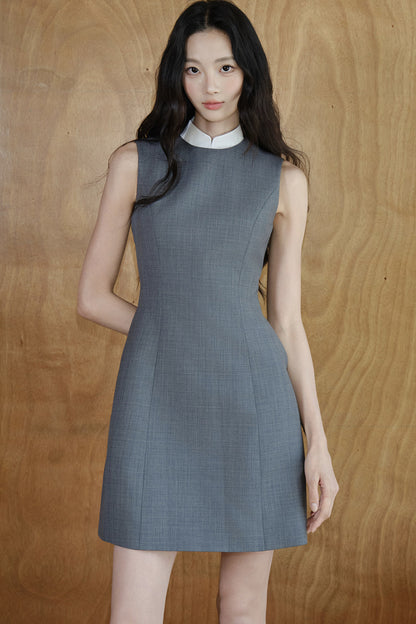 Ensemble robe trapèze sans manches en mélange de laine avec col