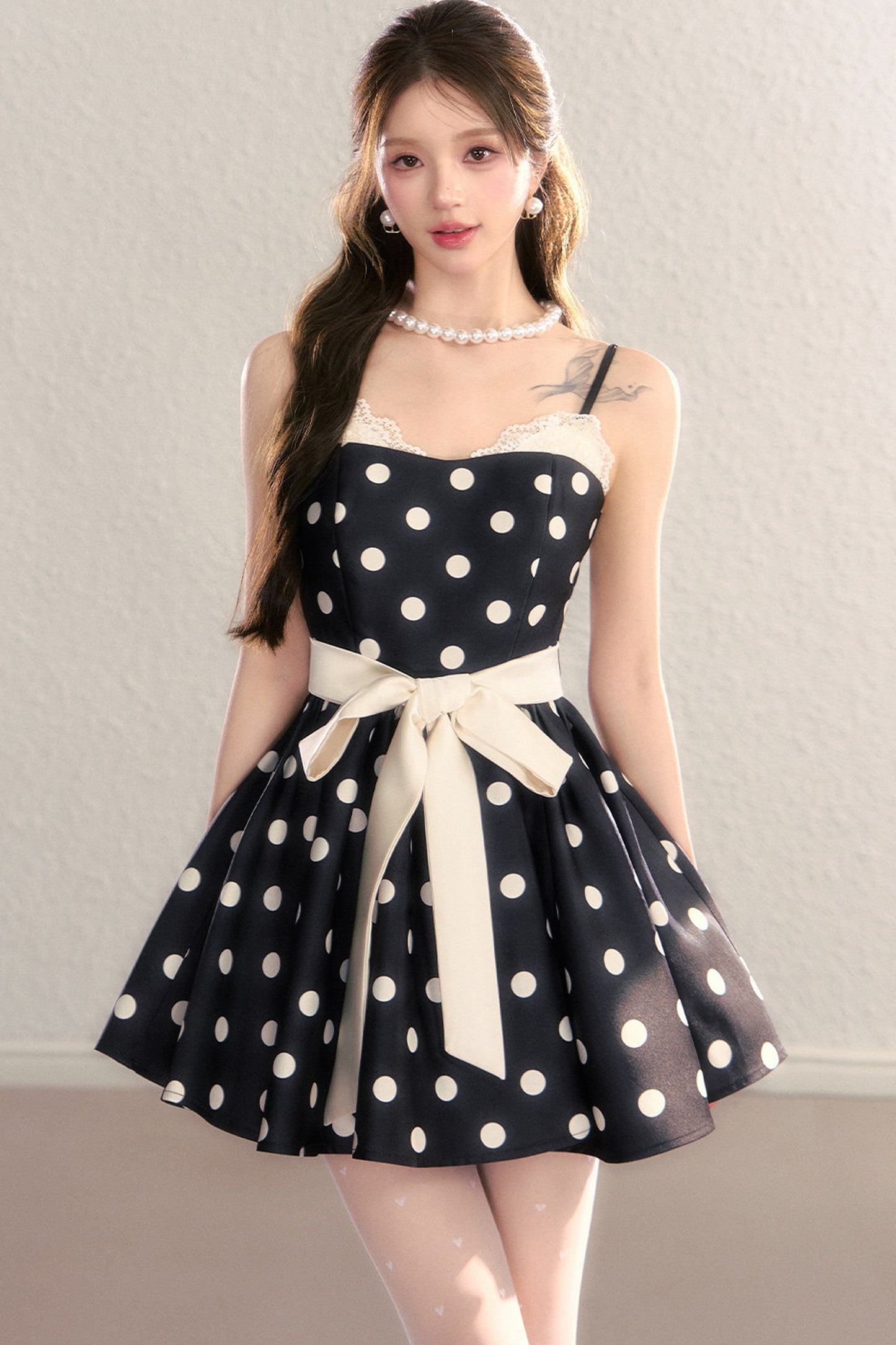 Satin Polka Dot Bow Tie Dress