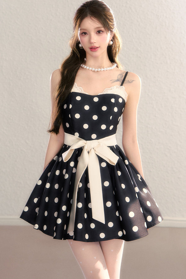 Satin Polka Dot Bow Tie Dress