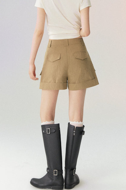 Multi-Pocket Rolled Hem Cargo Shorts