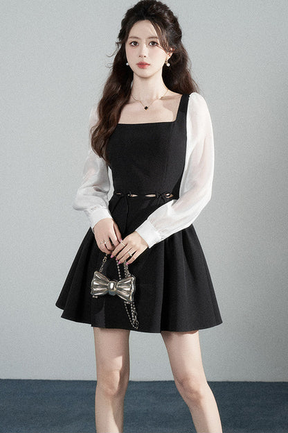 Black Square-Neck Hollow-Out Dress
