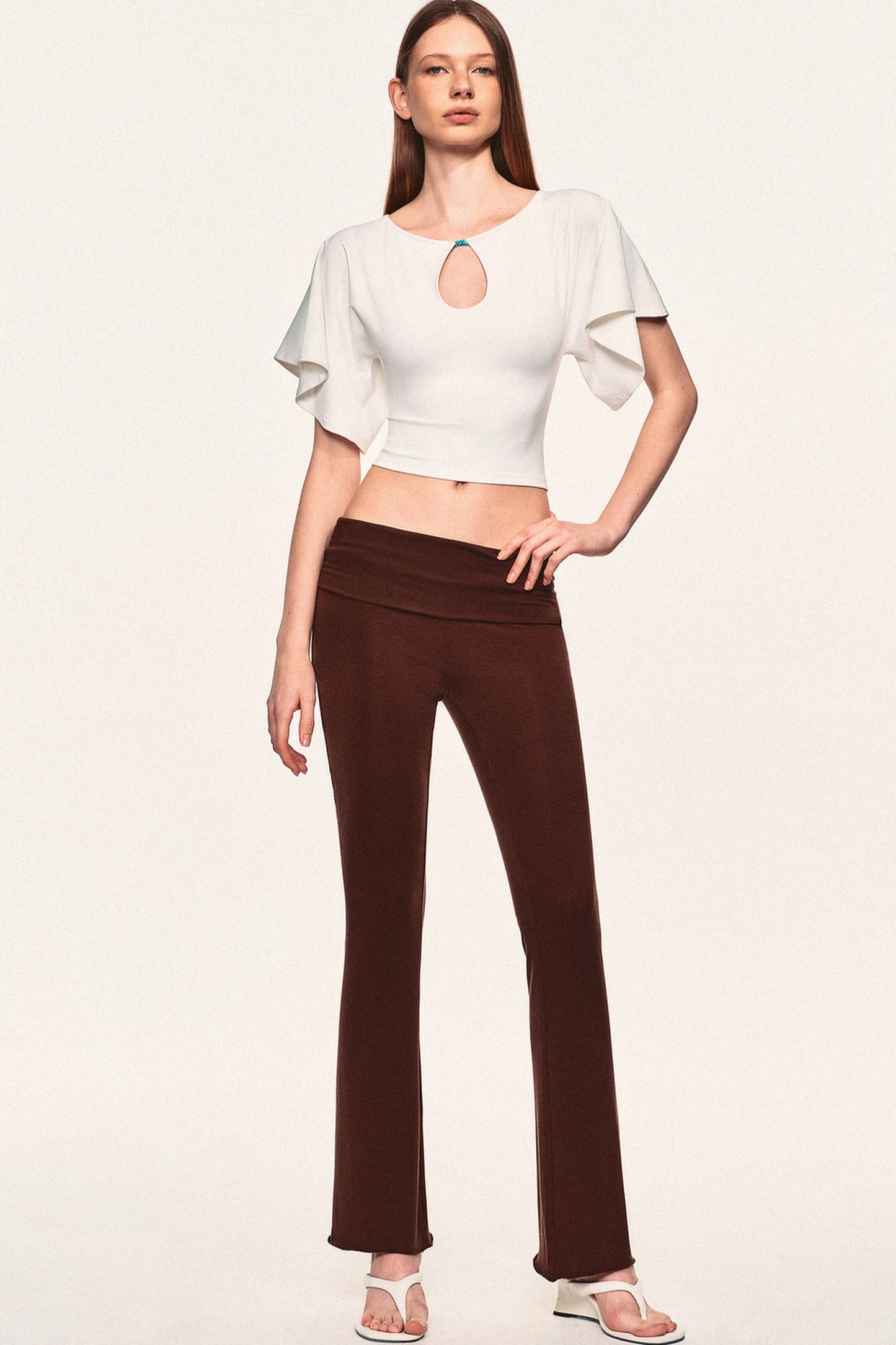 Water Drop Cutout Flutter Sleeve Blouse