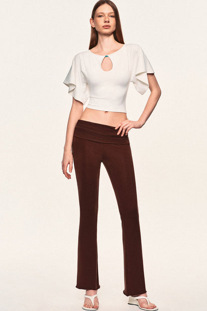 Water Drop Cutout Flutter Sleeve Blouse