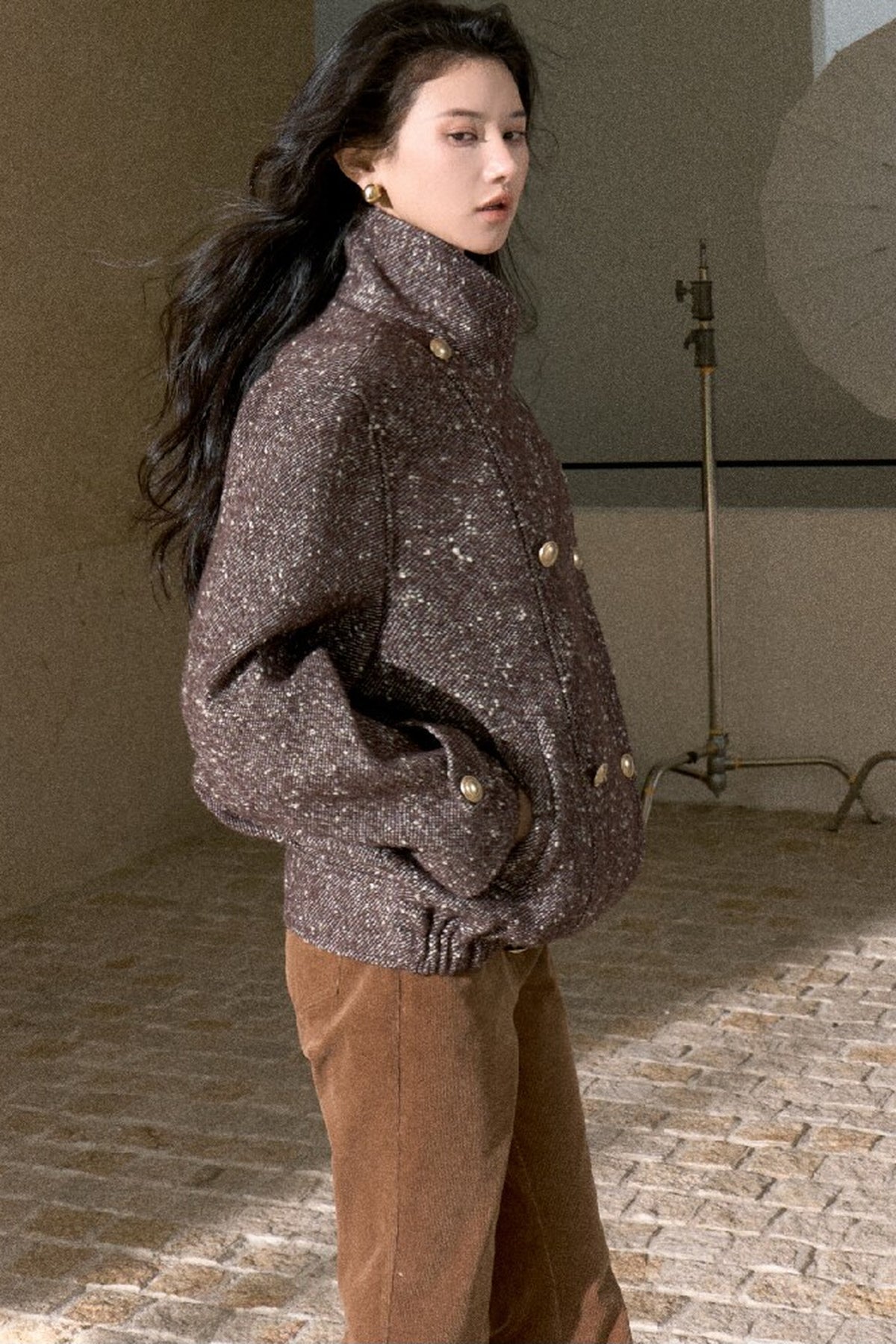 Textured Wool Blend Double-Breasted Jacket