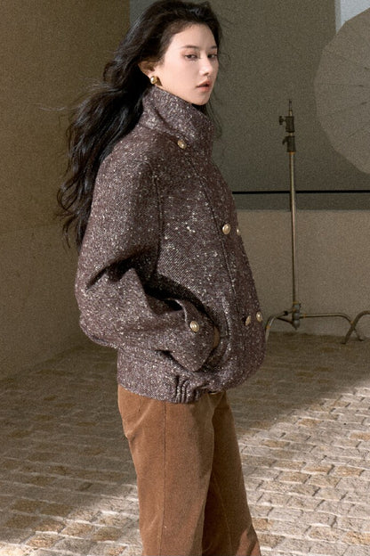 Textured Wool Blend Double-Breasted Jacket