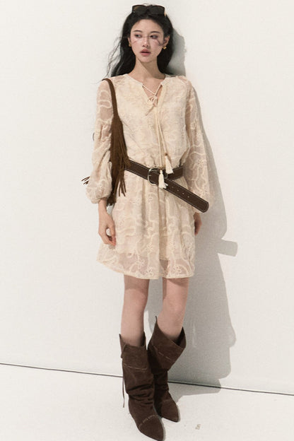 Long Sleeve Embroidered Jacquard Dress